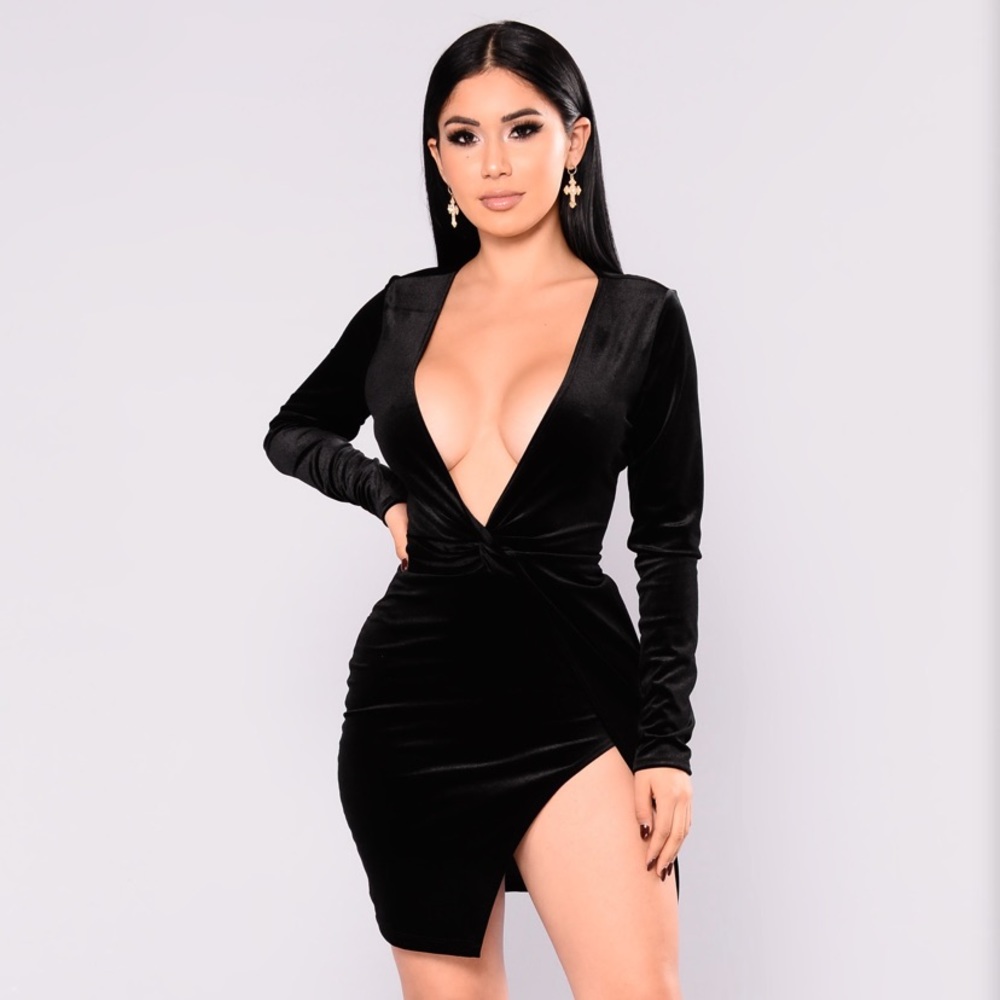 Black velvet party dress